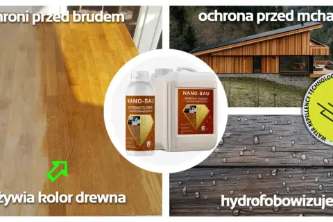 Olej do drewna Nano-Bau ożywia kolor, chroni przed brudem i mchami, a także hydrofobowizuje drewno, zapewniając mu trwałą ochronę.