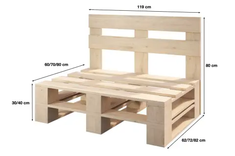 Ławka z palet jak zrobić? Prosty projekt DIY z wymiarami: 119x80x62-82 cm.