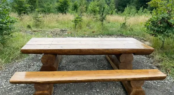 Solidna ławka z bali, idealna do ogrodu. Prosty projekt, jak zrobić mebel z drewna.