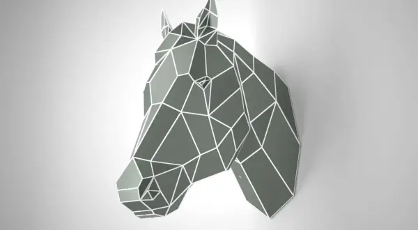 Geometryczny, szary koń z białymi liniami, jak zrobić konia z drewna.