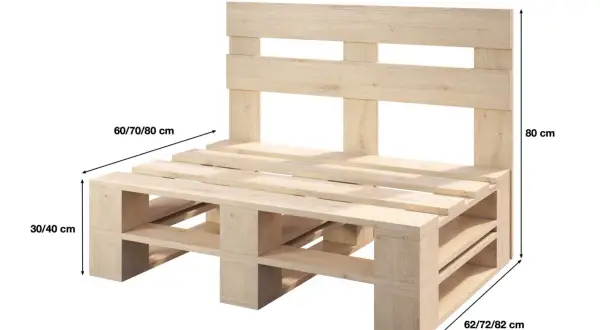 Ławka z palet jak zrobić? Prosty projekt DIY z wymiarami: 119x80x62-82 cm.