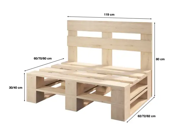 Ławka z palet jak zrobić? Prosty projekt DIY z wymiarami: 119x80x62-82 cm.
